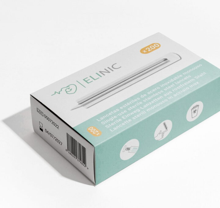 Caja con 200 lancetas estériles de acero inoxidable monouso de Elinic